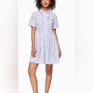 Kate Spade Abuzz Poplin Bumble Bees Blue & White Striped Dress